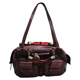Chloé-CHLOÉ Vintage Burgundy Handbag With Red Plastic Top Handles-Dark red