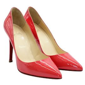 Christian Louboutin-Christian Louboutin Coral Patent Leather Classic Pointed Toe Heels-Coral