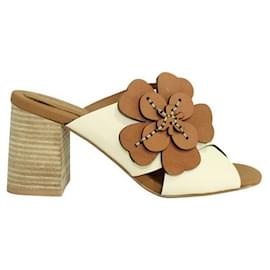 Autre Marque-Contemporary Designer Cream And Brown Block Heels-Bronze