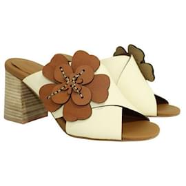 Autre Marque-Contemporary Designer Cream And Brown Block Heels-Bronze