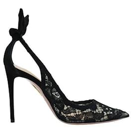 Autre Marque-Zapatos de tacón de encaje negros de diseñador contemporáneo con lazo en la parte posterior-Negro