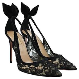 Autre Marque-Zapatos de tacón de encaje negros de diseñador contemporáneo con lazo en la parte posterior-Negro