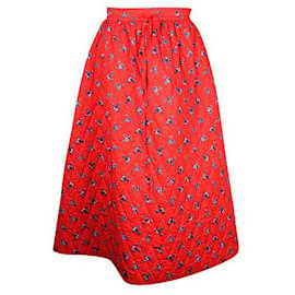 Kenzo-Kenzo Red and Blue Floral Print Quilted Skirt-Red