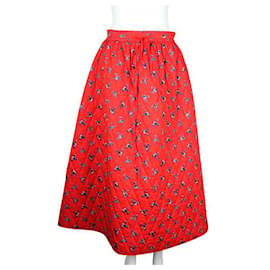 Kenzo-Kenzo Red and Blue Floral Print Quilted Skirt-Red