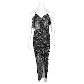 Autre Marque-Designer contemporain Veronica Beard - Robe longue noire à fleurs métallisées-Noir