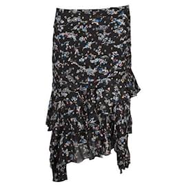 Autre Marque-Veronica Beard Black Tiered Skirt with Floral Print & Gold Spots-Black