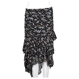 Autre Marque-Veronica Beard Black Tiered Skirt with Floral Print & Gold Spots-Black