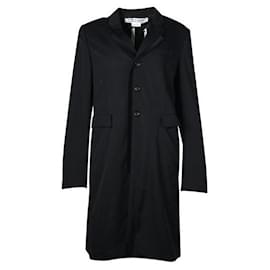 Comme Des Garcons-Giacca lunga in lana nera Comme Des Garcons con finiture in velluto-Nero