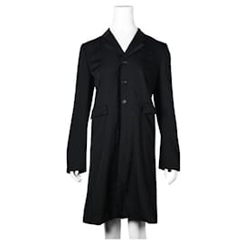Comme Des Garcons-Giacca lunga in lana nera Comme Des Garcons con finiture in velluto-Nero
