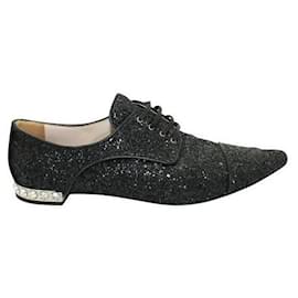 Miu Miu-Miu Miu Dark Grey Glitter Pointed Toe Shoes-Grey