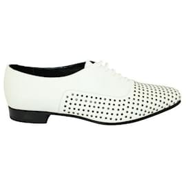Saint Laurent-Saint Laurent White Lace-Up Shoes with Black Crystal Embellishments-White