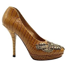 Dries Van Noten Croc Leather Brown Heels Brown