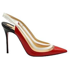 Christian Louboutin-Zapatos destalonados con adorno de PVC de charol rojo Paulina de Christian Louboutin-Roja