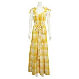 Autre Marque-Yellow & White Maxi Dress with Tie Shoulder Straps-Yellow