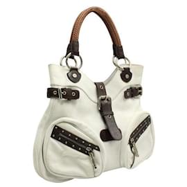 Versace-Versace White with Brown Trim Shoulder Bag-White