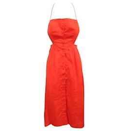 Reformation-Reformation Red Linen Maxi Dress With Buttons-Red