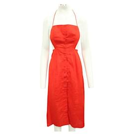 Reformation-Reformation Red Linen Maxi Dress With Buttons-Red
