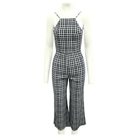 Reformation-Reformation Blue Checked Wide Leg Jumpsuit-Brown