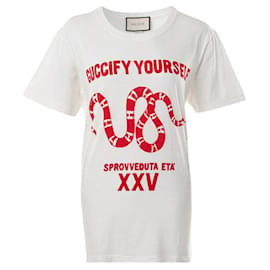 Gucci-Gucci Guccify Yourself Snake Tshirt-Bianco