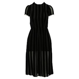 Reformation-Reformation Elegant Velvet Striped Dress With Hidden Shorts-Black