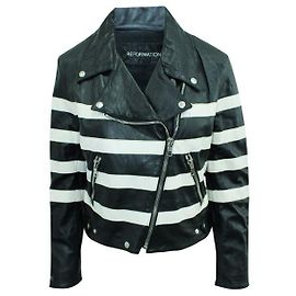 Reformation Black And White Striped Leather Jacket Black