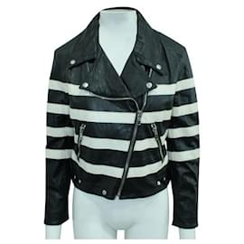 Reformation-Reformation Black And White Striped Leather Jacket-Black