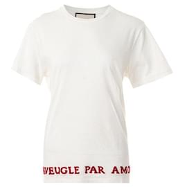 Gucci-T-Shirt mit rotem Gucci-Schriftzug-Weiß