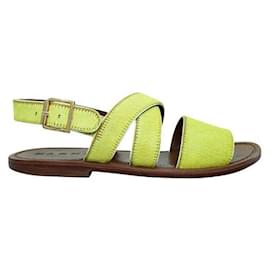 Marni-Marni Brown Sandals With Calf Hair Yellow Straps-Yellow