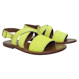 Marni-Marni Brown Sandals With Calf Hair Yellow Straps-Yellow