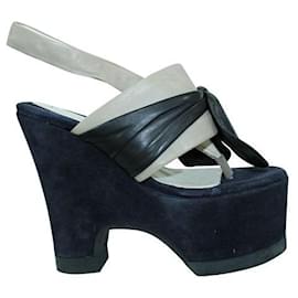 Autre Marque-Contemporary Designer Navy Blue Thong Platform Sandals-Navy blue