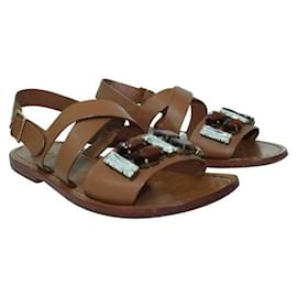 Marni-Marni Brown Leather Sandals With Embellishments-Brown