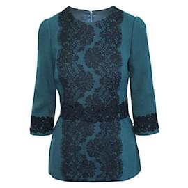 Dolce & Gabbana-Dolce & Gabbana – Dunkelgrüne Bluse mit Stickerei-Grün