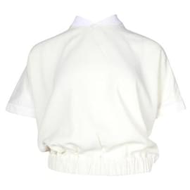 Moncler-Moncler Off-White Top With Delicate V-neck and Puff Sleeves-Cream