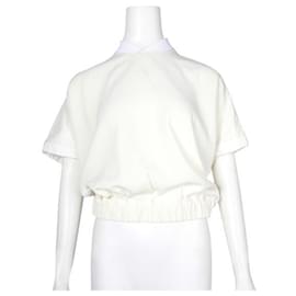 Moncler-Moncler Off-White Top With Delicate V-neck and Puff Sleeves-Cream