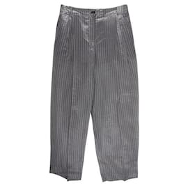 Autre Marque-Grey & White Striped Sheer Trousers with Top Lining-Grey