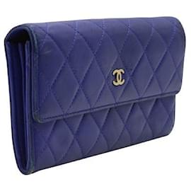 Chanel-Carteira Chanel Azul Acolchoada de Couro Caviar-Azul
