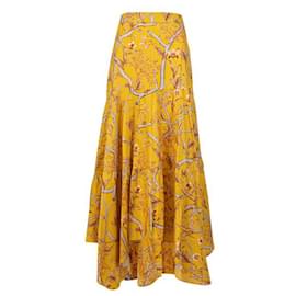 Autre Marque-Johanna Ortiz Ruffled Maxi Floral Skirt-Yellow