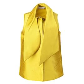 Autre Marque-Contemporary Designer Pussy-Bow Duchesse Satin Top-Yellow