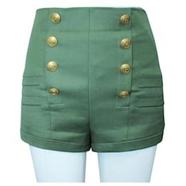 Pierre Balmain-Pierre Balmain Grain De Poudre Shorts verdes de cintura alta-Verde