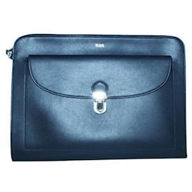 Tod's-Tod'S Navy Blue Leather Messenger Bag-Navy blue