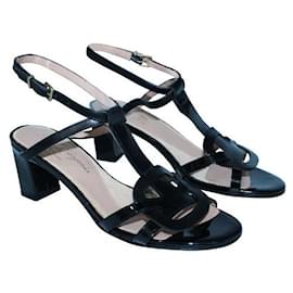 Autre Marque-Contemporary Designer Black Patent Leather Sandals-Black