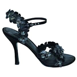 Louis Vuitton-Louis Vuitton Black Sandals With Crystal Embellishments-Black