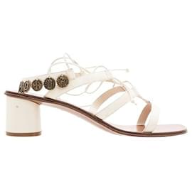 Dior-Dior Lace Up Block Heel Sandals-Cream
