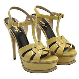 Yves Saint Laurent-Pastel Yellow Patent Leather Tribute Heels-Yellow