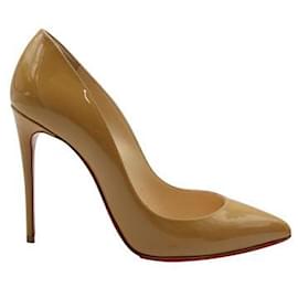 Christian Louboutin-Beige Patent Pigalle 100 Heels-Brown