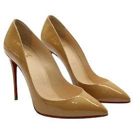 Christian Louboutin-Pigalle in vernice beige 100 Tacchi-Marrone
