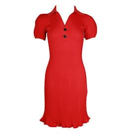 Self portrait-Red Ribbed Mini Dress-Red