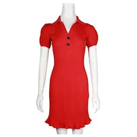 Self portrait-Red Ribbed Mini Dress-Red