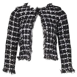 Chanel-Chaqueta de tweed y encaje en blanco y negro-Negro