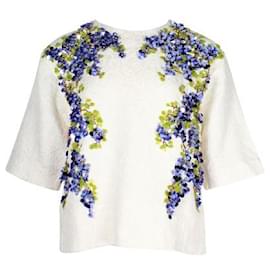 Dolce & Gabbana-Elfenbeinfarbene Jacquard-Bluse mit Blumenverzierung-Roh